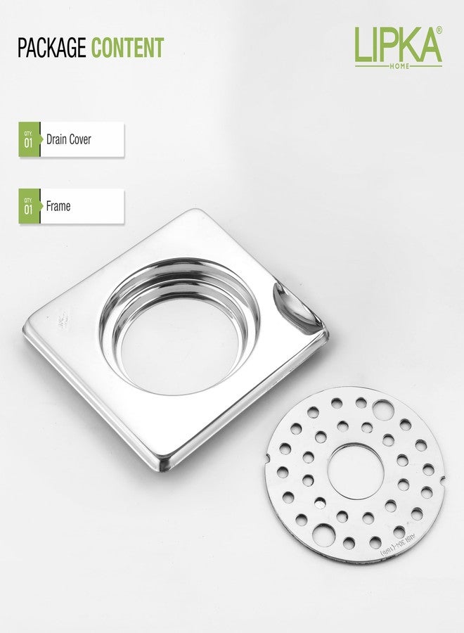 LIPKA Eon Square with Plain Jali Floor Drain |Premium Stainless Steel |5 x 5 Inches| with Lock & Hole| - Image 5
